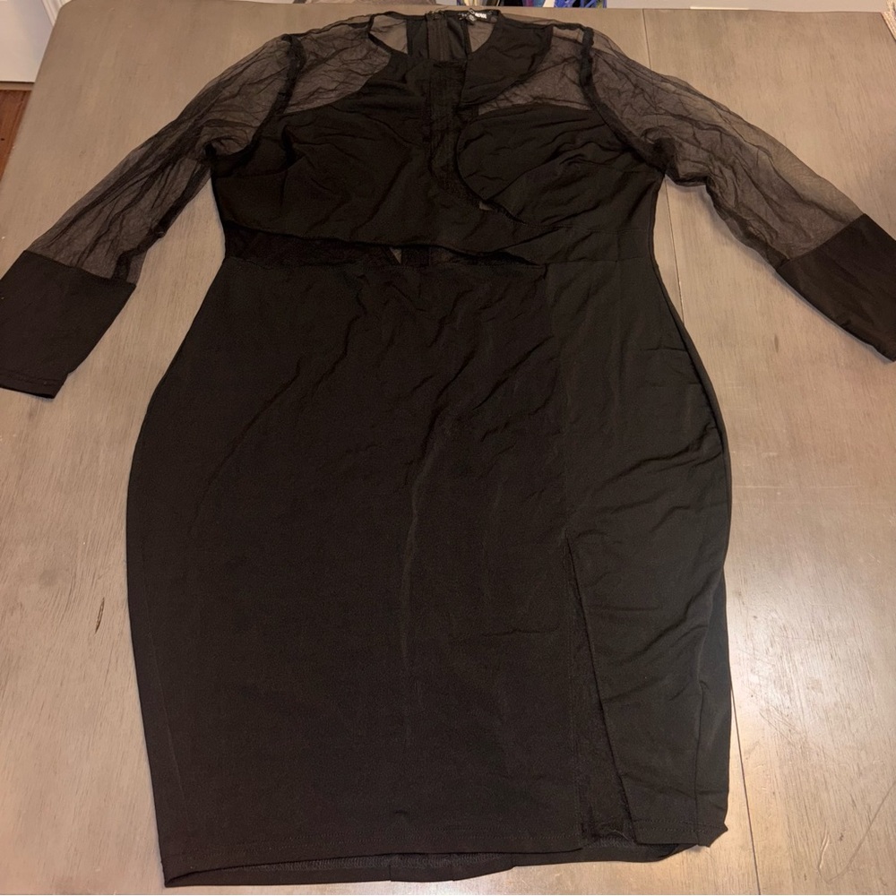 Fashion Nova Elegant Black Sheer Sleeve Dress